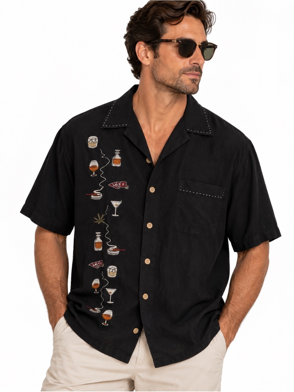 Nat Nast Devil’s Brew 100% Silk Embroidered Cocktail Shirt Black XXL